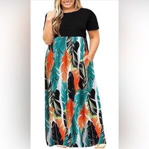 Kancystore Short Sleeve Plus Size Maxi Dress with Pockets Loose Casual Dresses